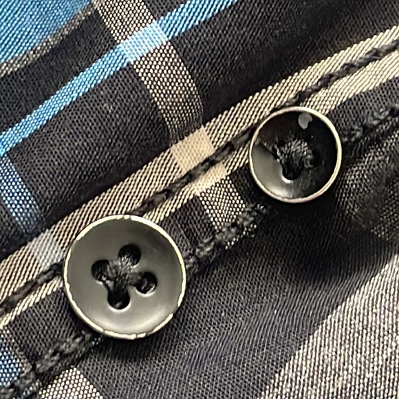 INC International Concepts Blue Black Gray plaid shirt Convertible sleeves Sz L. - Picture 9 of 10